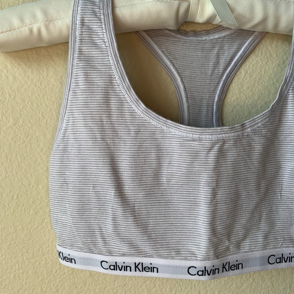 Calvin Klein Modern Cotton Bralette Gray White Stripe Logo Band Size Small - Picture 4 of 8